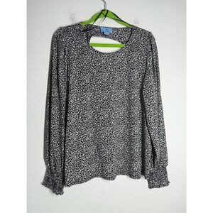 CeCe Women’s Bohemian Black/White Long Sleeve Blouse Top Size L